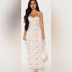 Fashion Nova Floral Maxi Dress in White and Pink
